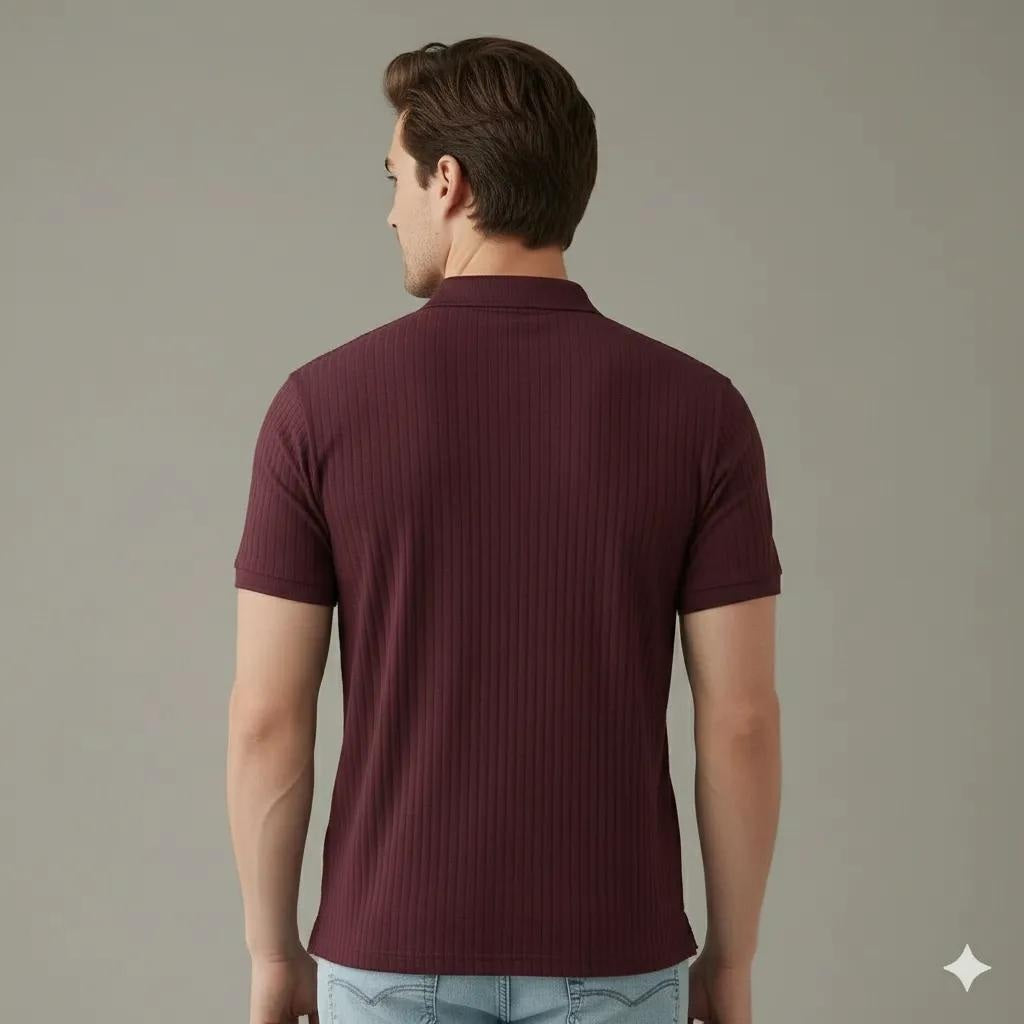 Men Wine Polo Collar Solid T-shirt