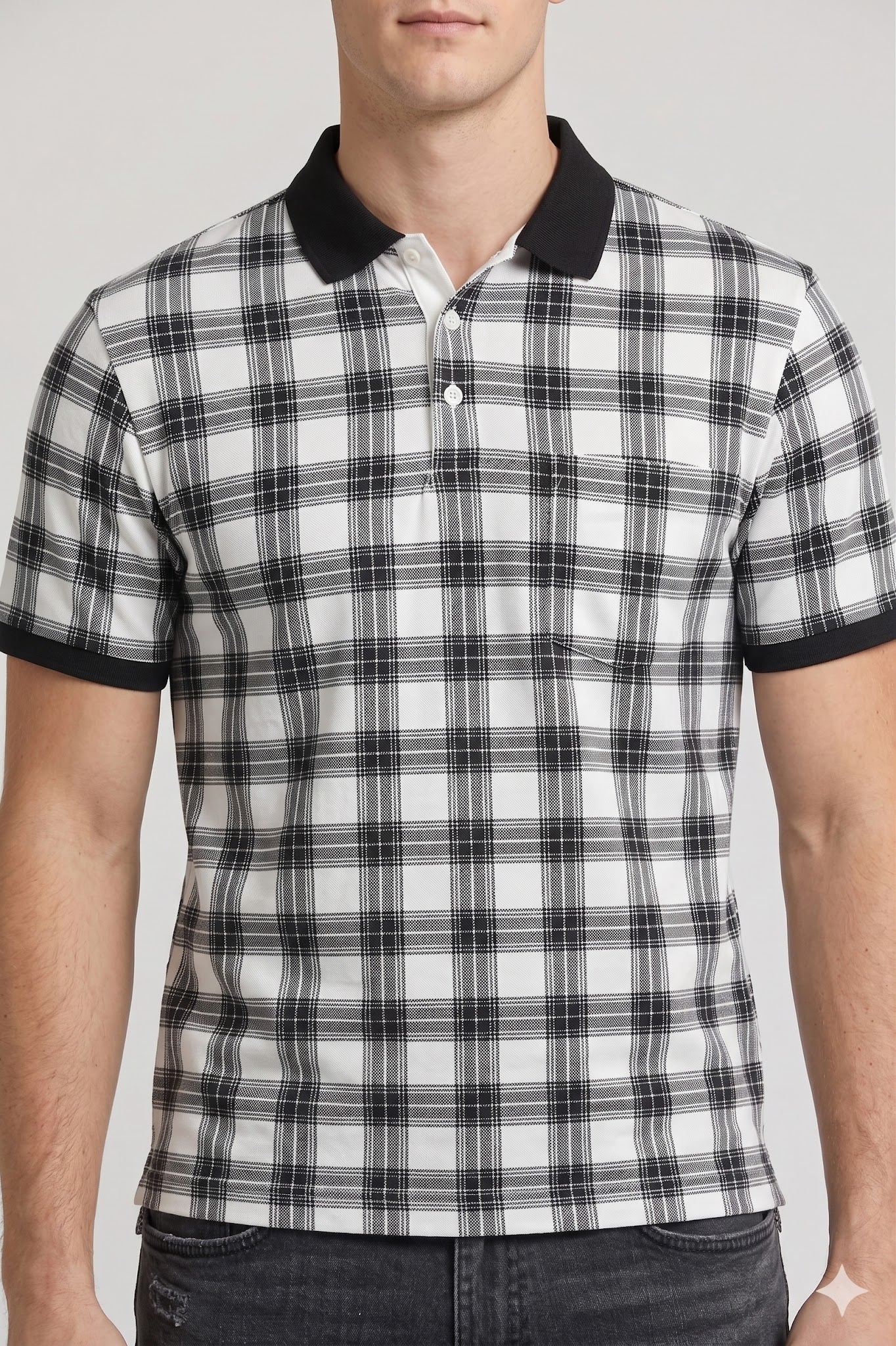 Men Black Currant Checked Polo Collar T-shirt