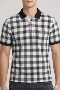 Men Black Currant Checked Polo Collar T-shirt