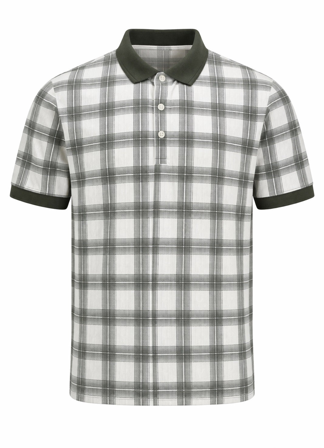 Men Olive Checked Polo Collar T-shirt