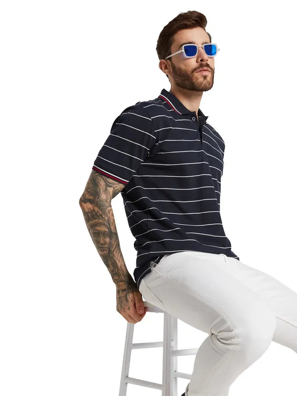 Octave Men Polo Collar Striped Nautical T-Shirt