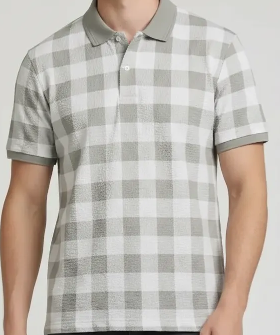 Men Sage Checked Polo Collar T-shirt