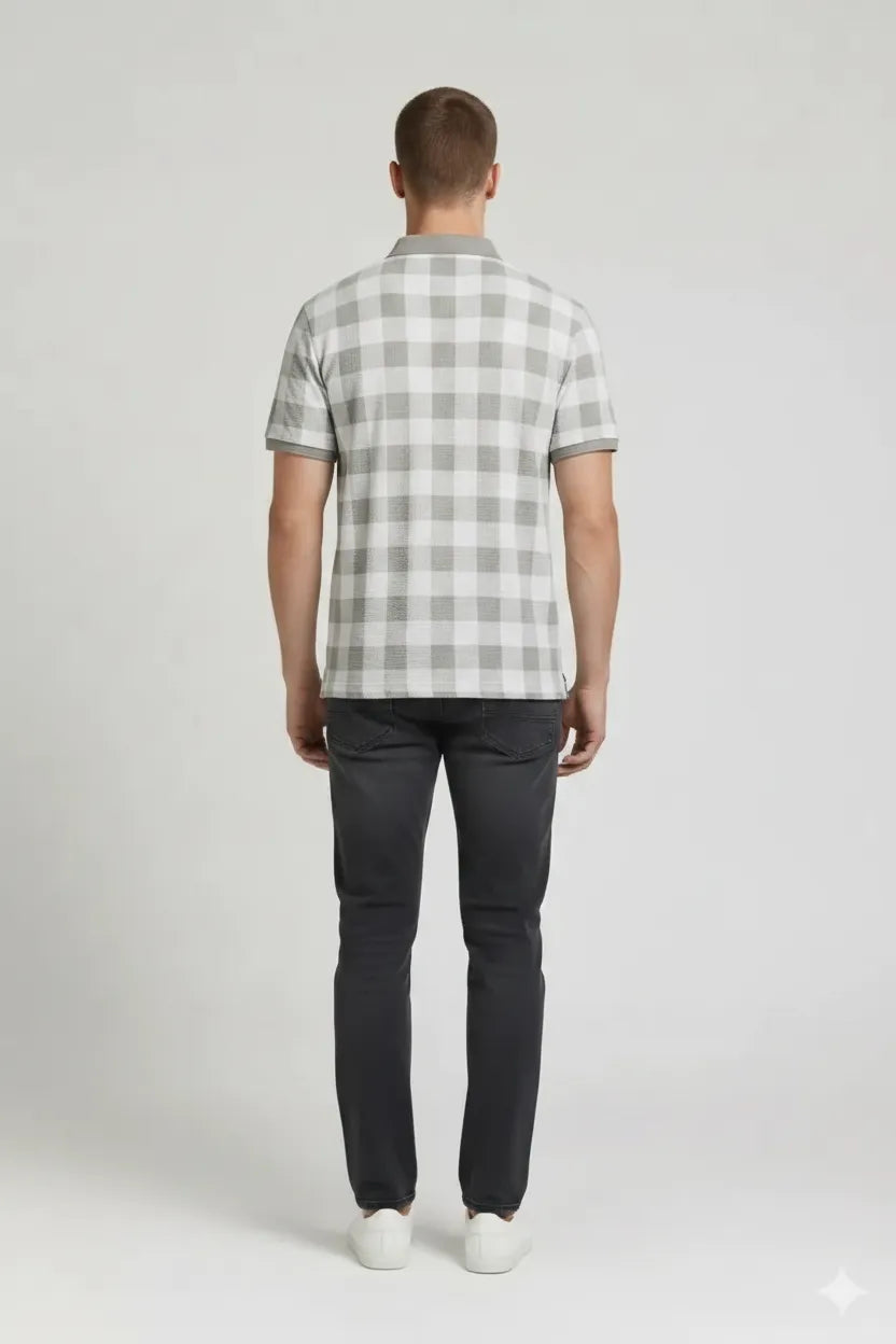 Men Checked Polo Collar T-shirt