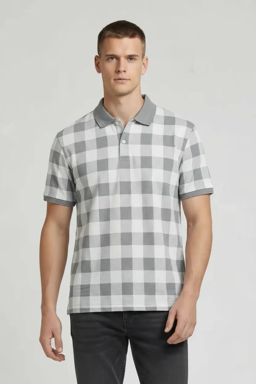 Men Storm Checked Polo Collar T-shirt