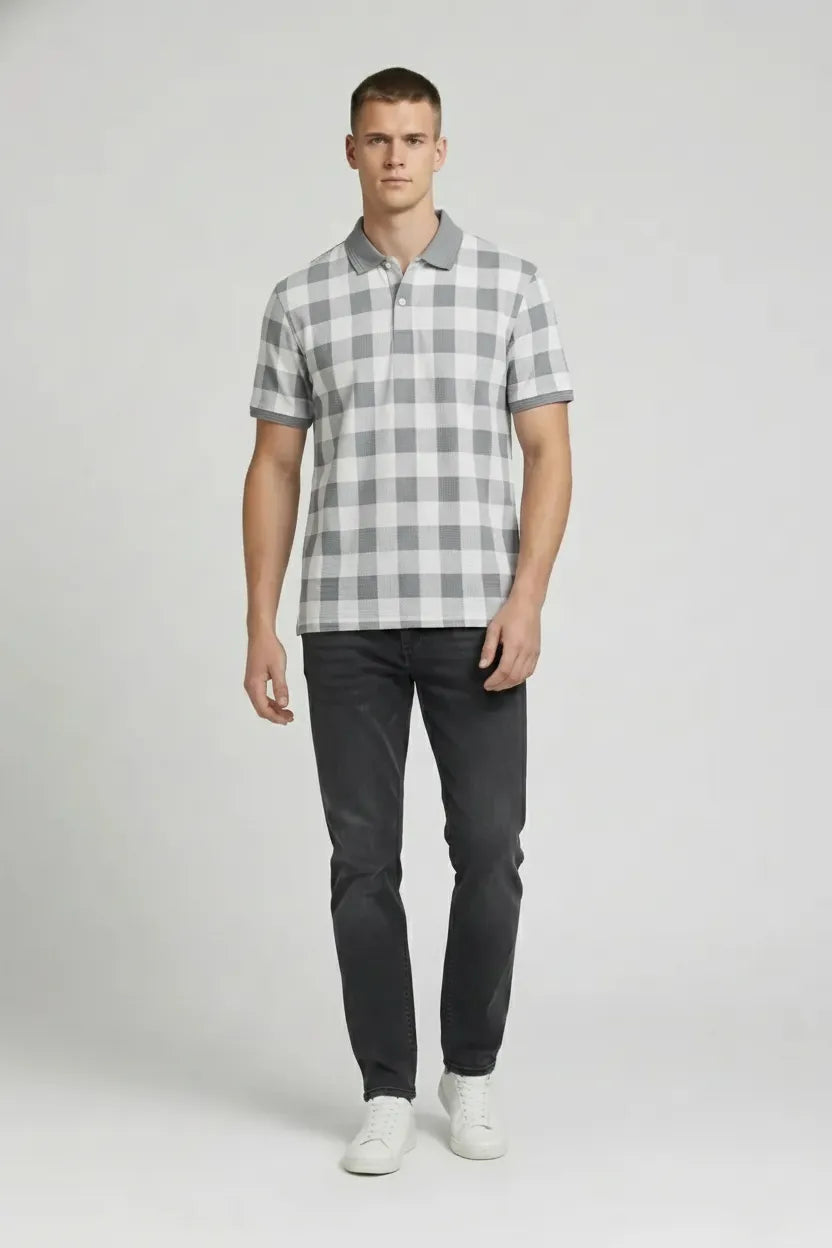 Men Storm Checked Polo Collar T-shirt