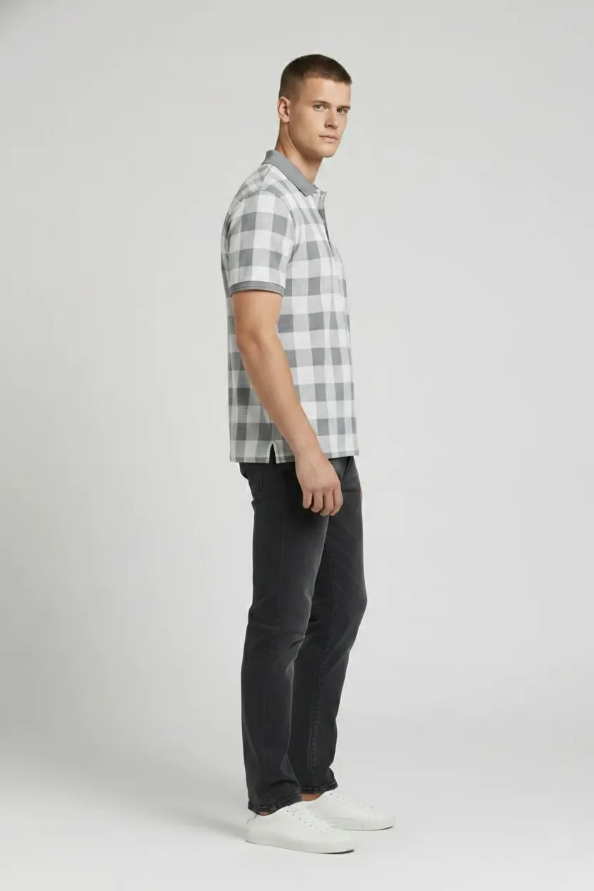 Men Storm Checked Polo Collar T-shirt