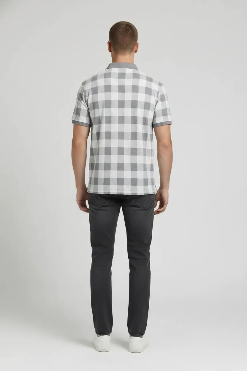 Men Storm Checked Polo Collar T-shirt