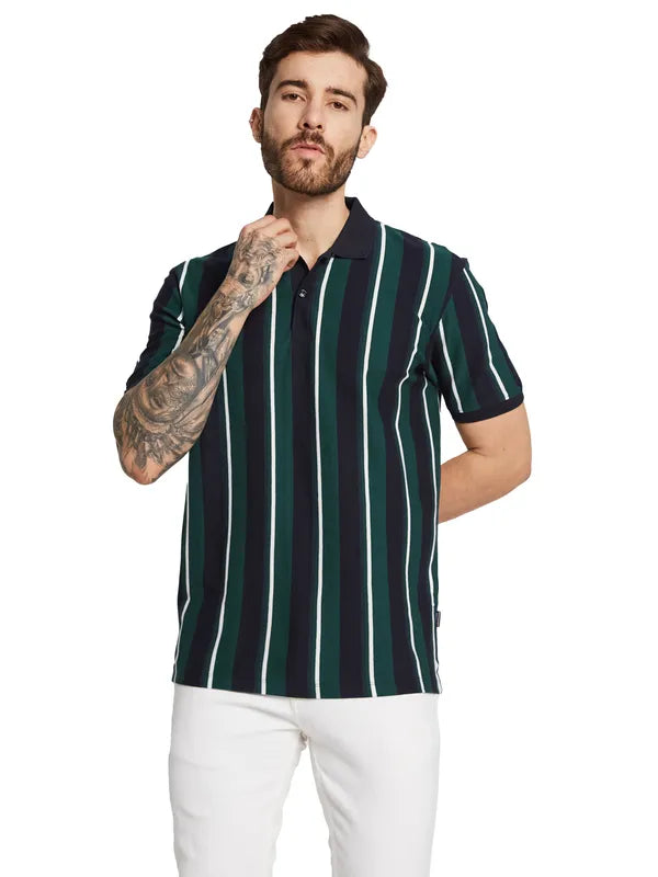 Octave Men Striped Polo Collar Pure Cotton T-Shirt