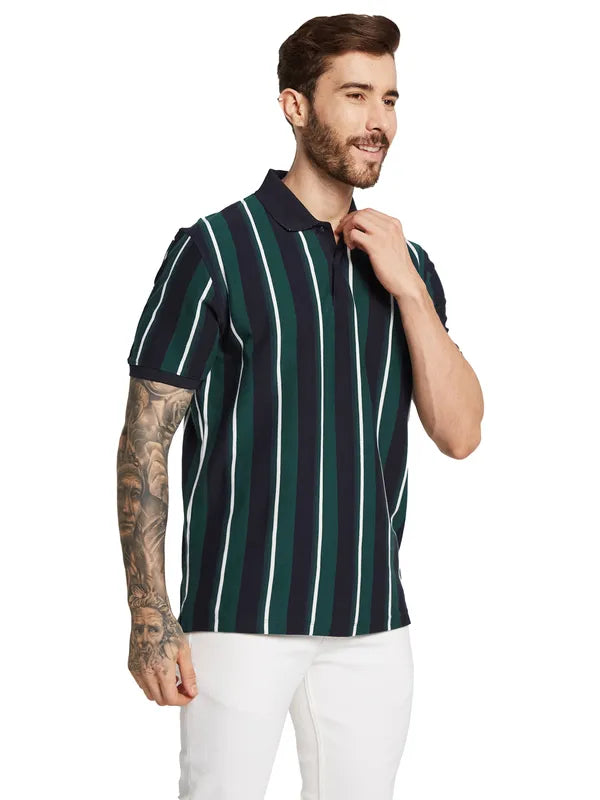 Octave Men Striped Polo Collar Pure Cotton T-Shirt