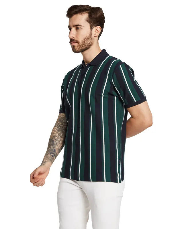 Octave Men Striped Polo Collar Pure Cotton T-Shirt