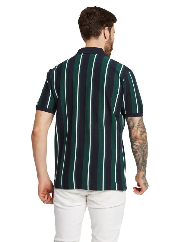 Octave Men Striped Polo Collar Pure Cotton T-Shirt