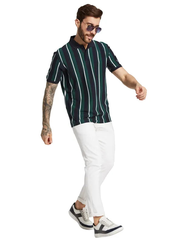 Octave Men Striped Polo Collar Pure Cotton T-Shirt