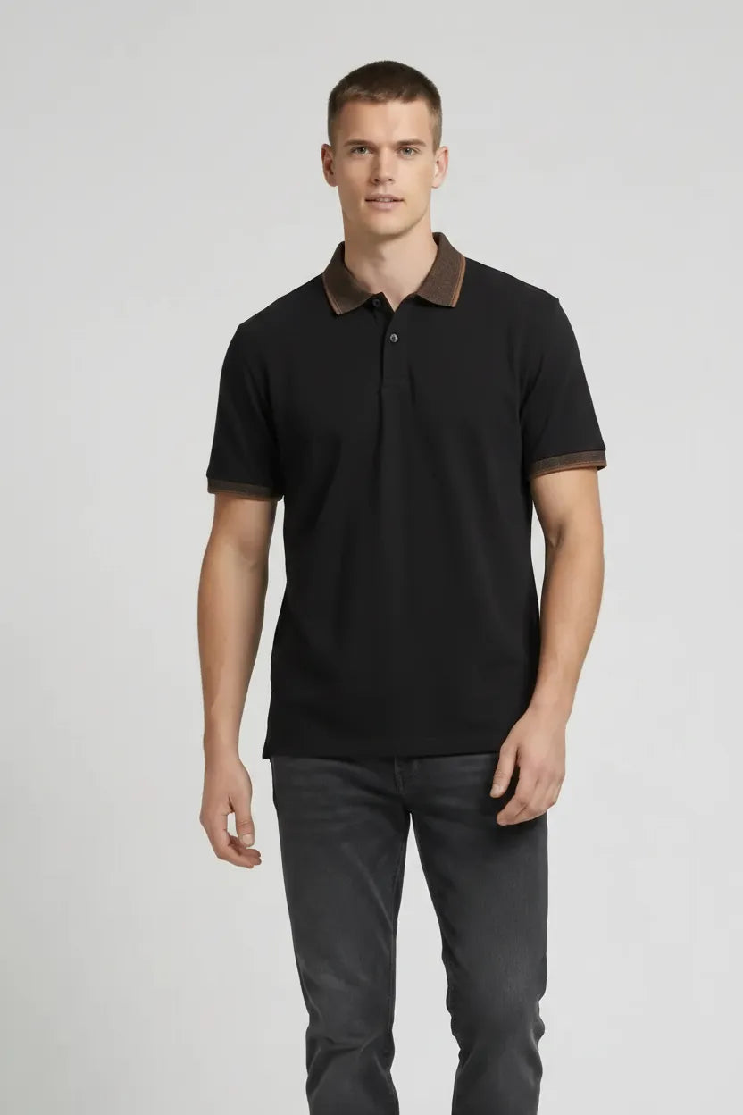 Men Black Polo Collar T-shirt