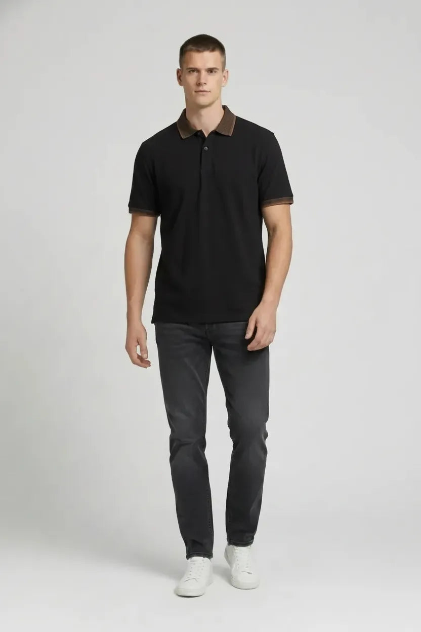 Men Black Polo Collar T-shirt