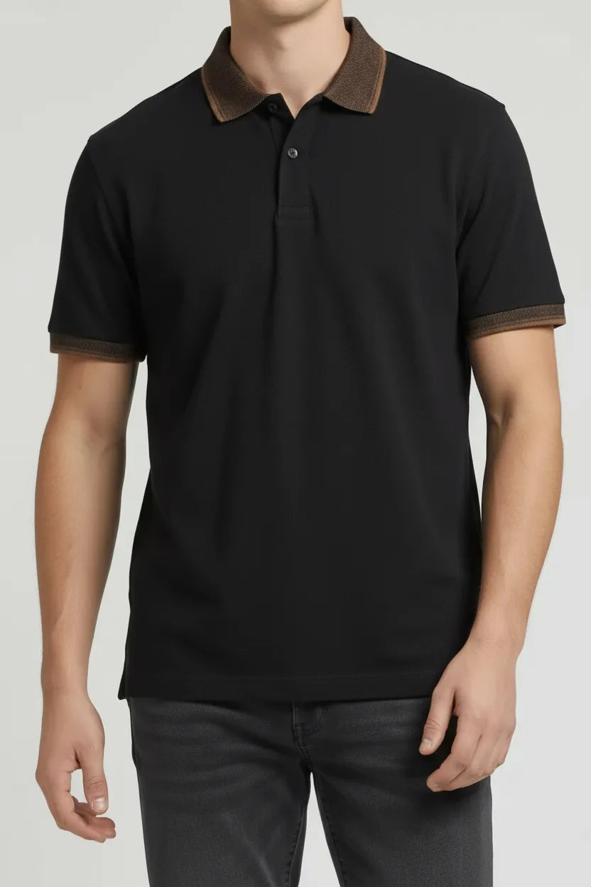 Men Black Polo Collar T-shirt