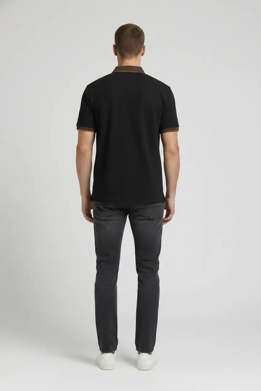 Men Black Polo Collar T-shirt