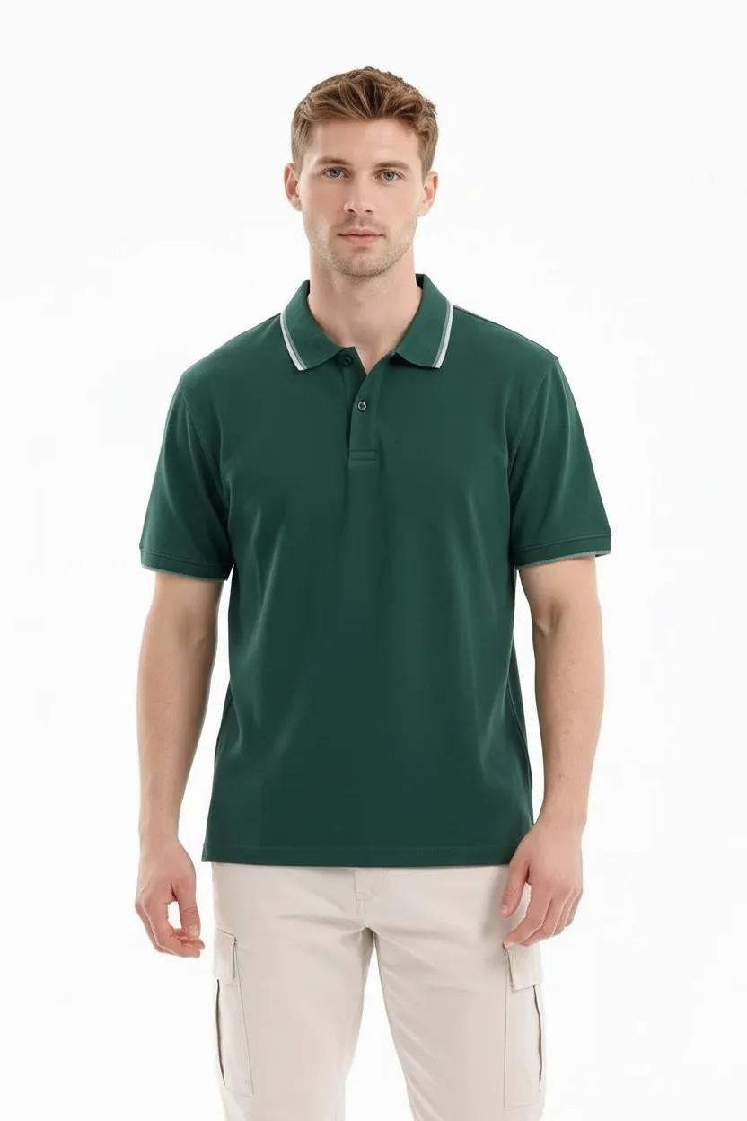Men Green Sold Polo Collar T-shirt
