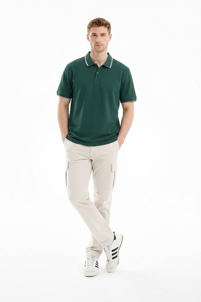 Men Green Sold Polo Collar T-shirt