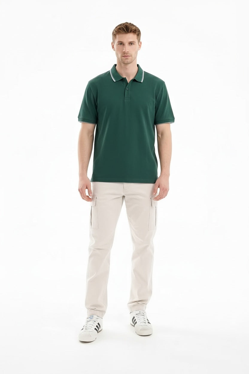Men Green Sold Polo Collar T-shirt