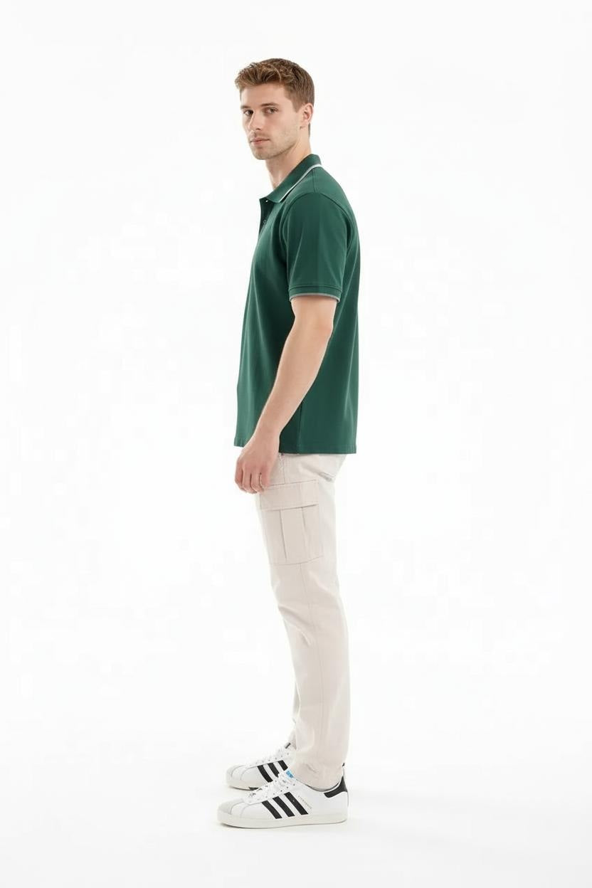 Men Green Sold Polo Collar T-shirt