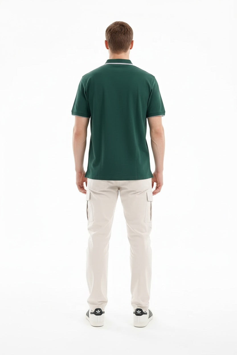 Men Green Sold Polo Collar T-shirt