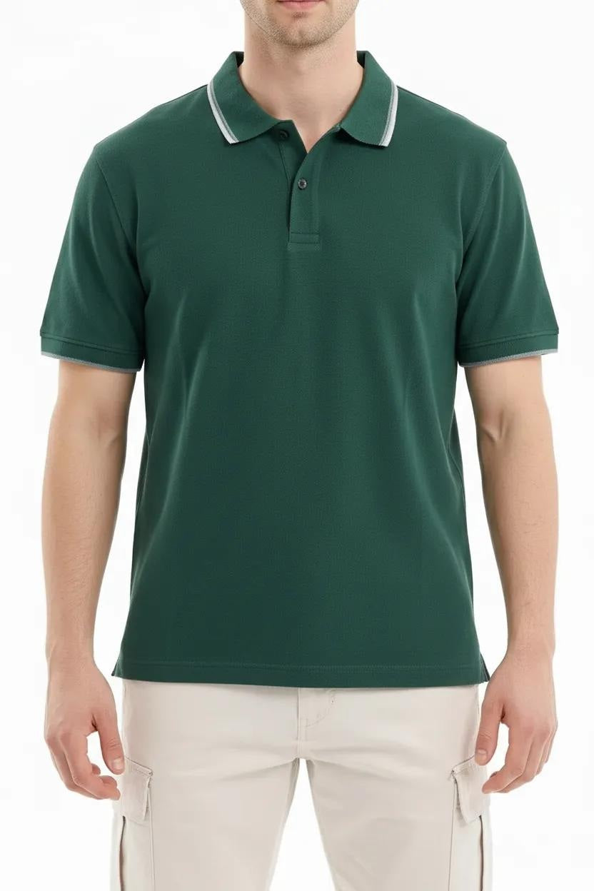 Men Green Sold Polo Collar T-shirt