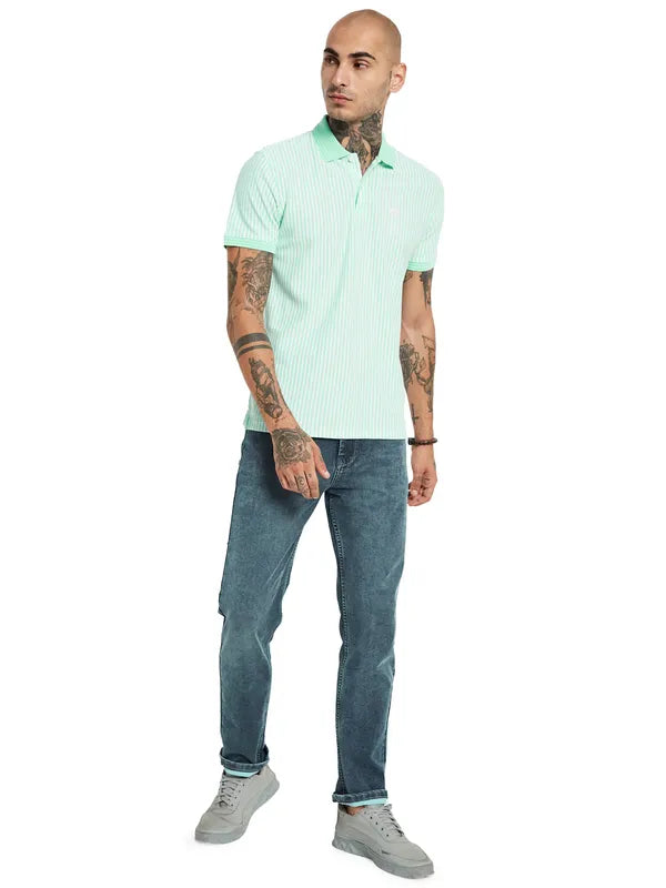 Octave Striped Polo Collar Cotton T-Shirt
