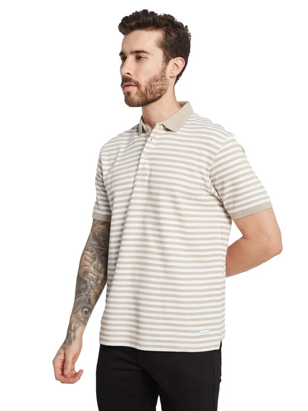 Octave Striped Polo Collar Cotton T-Shirt