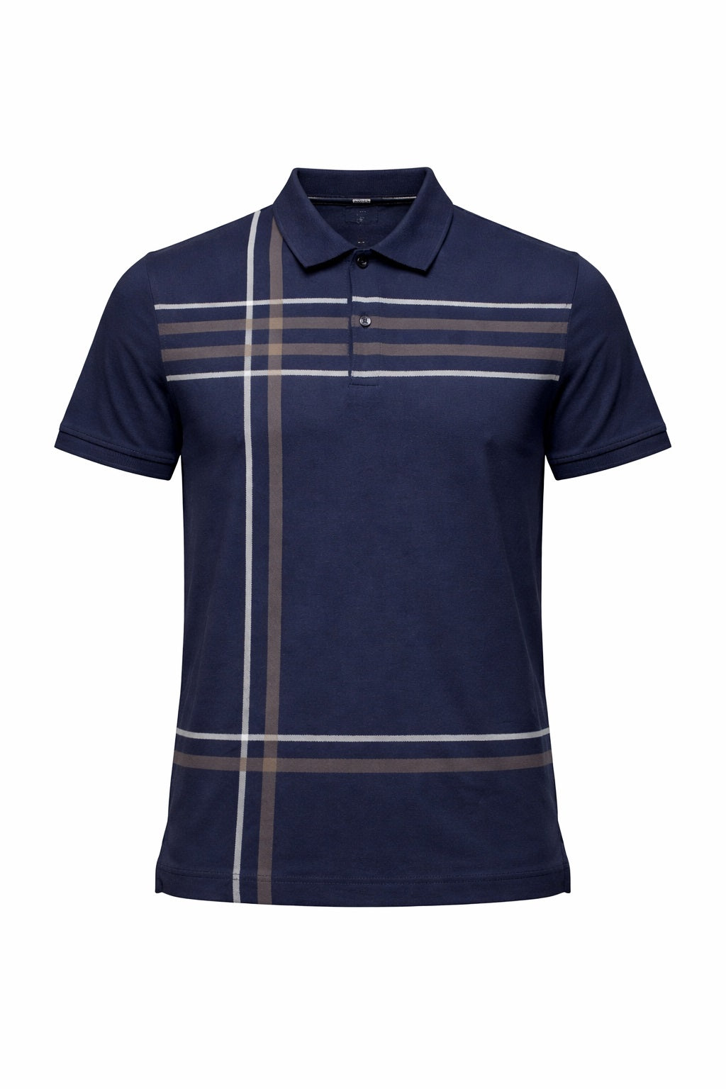 Men Navy Striped Polo Collar T-shirt
