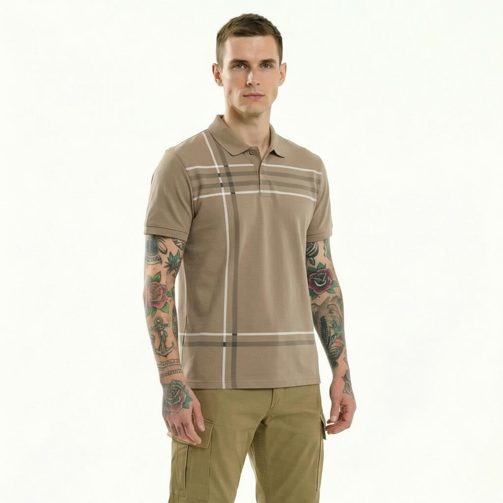 Men Sand Striped Polo Collar T-shirt