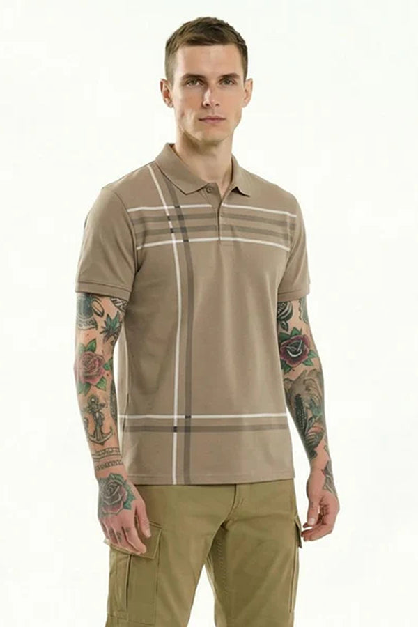 Men Striped Polo Collar T-shirt