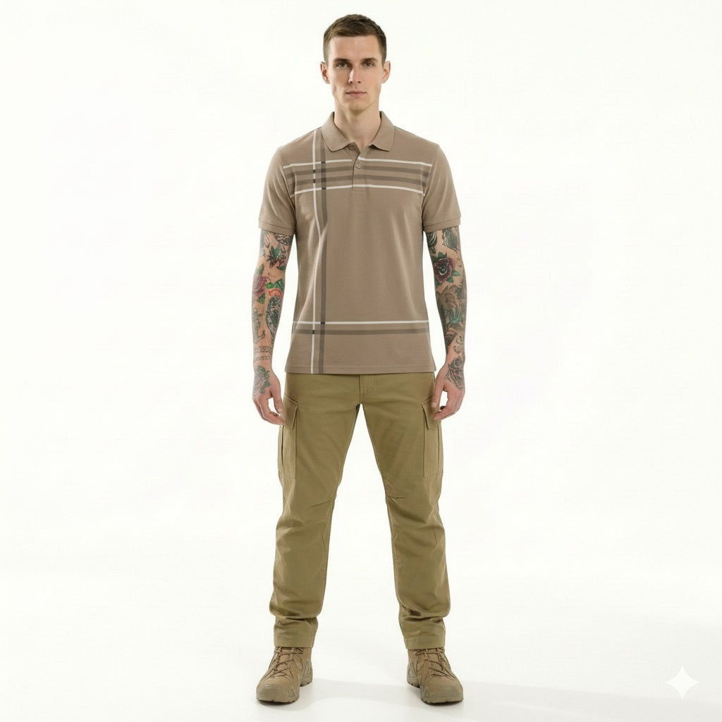 Men Sand Striped Polo Collar T-shirt