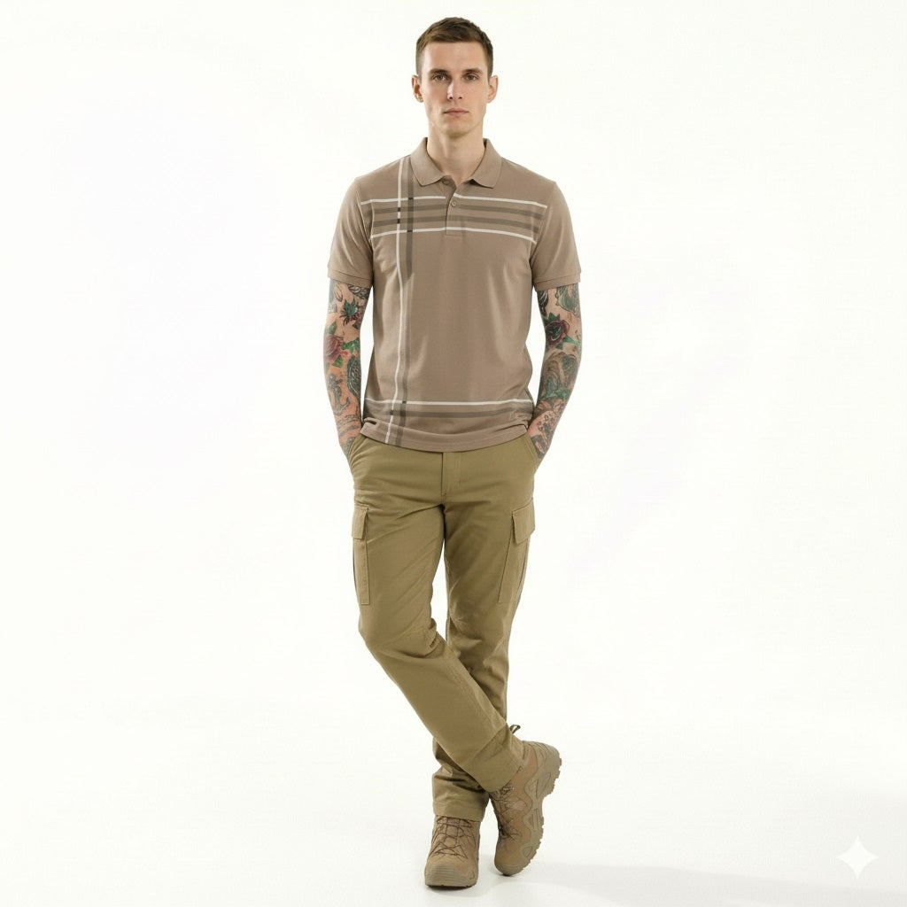 Men Sand Striped Polo Collar T-shirt