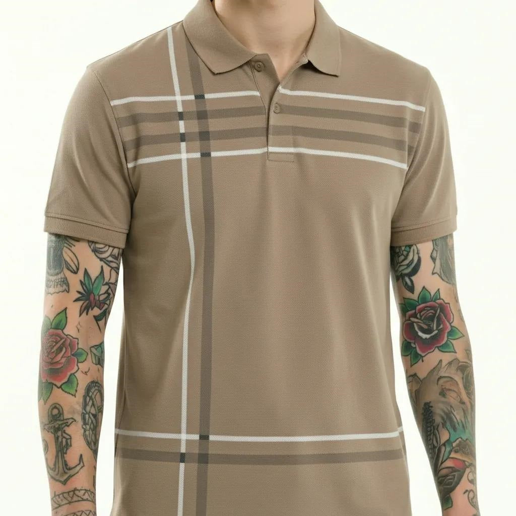 Men Sand Striped Polo Collar T-shirt