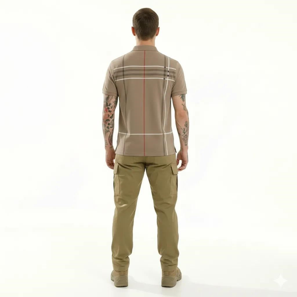 Men Sand Striped Polo Collar T-shirt