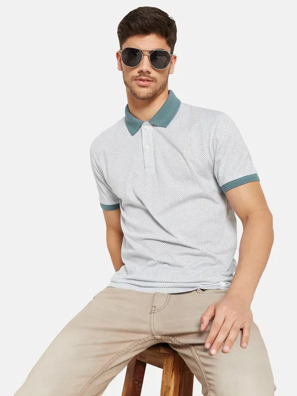 Contrast Rib Printed Polo T-Shirt