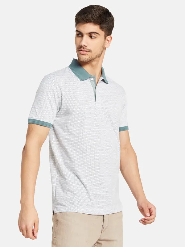 Contrast Rib Printed Polo T-Shirt