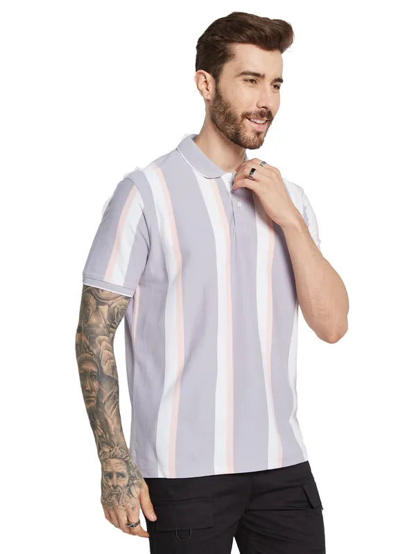 Octave Men Striped Polo Collar Pockets T-Shirt