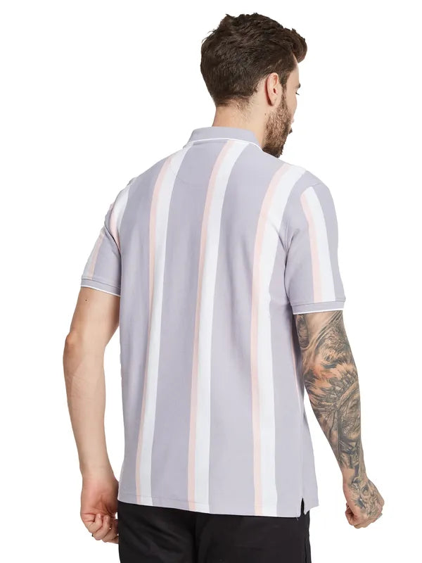 Octave Men Striped Polo Collar Pockets T-Shirt