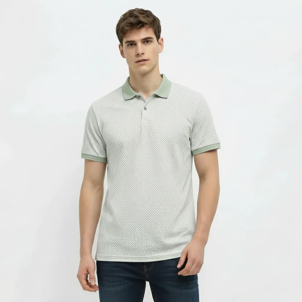 Men Desert Sage Polo Collar Self Design T-shirt