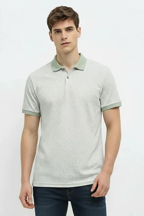 Men Polo Collar Self Design T-shirt