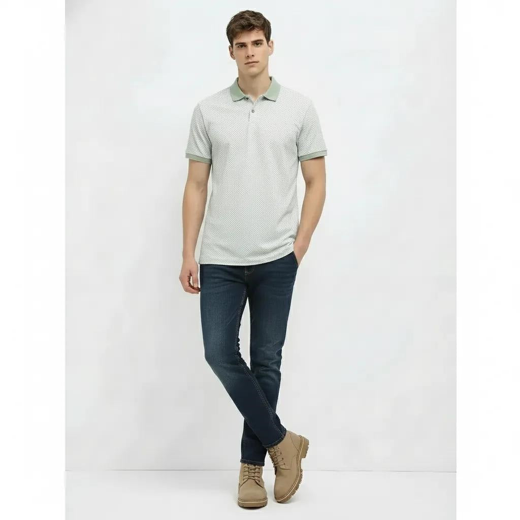 Men Desert Sage Polo Collar Self Design T-shirt