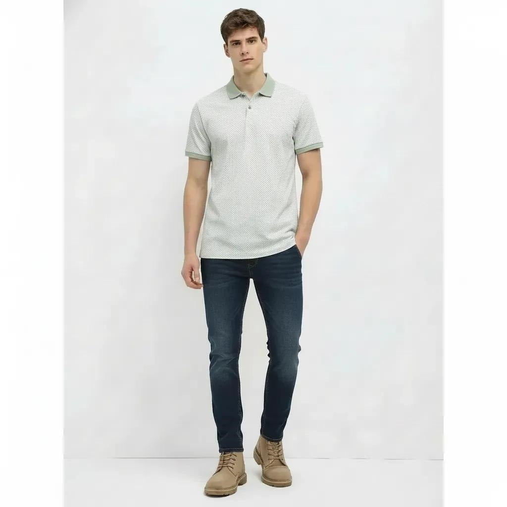 Men Desert Sage Polo Collar Self Design T-shirt