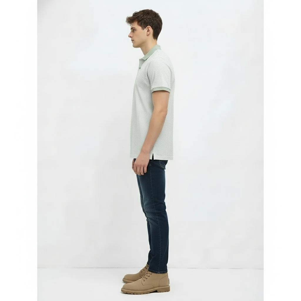 Men Desert Sage Polo Collar Self Design T-shirt