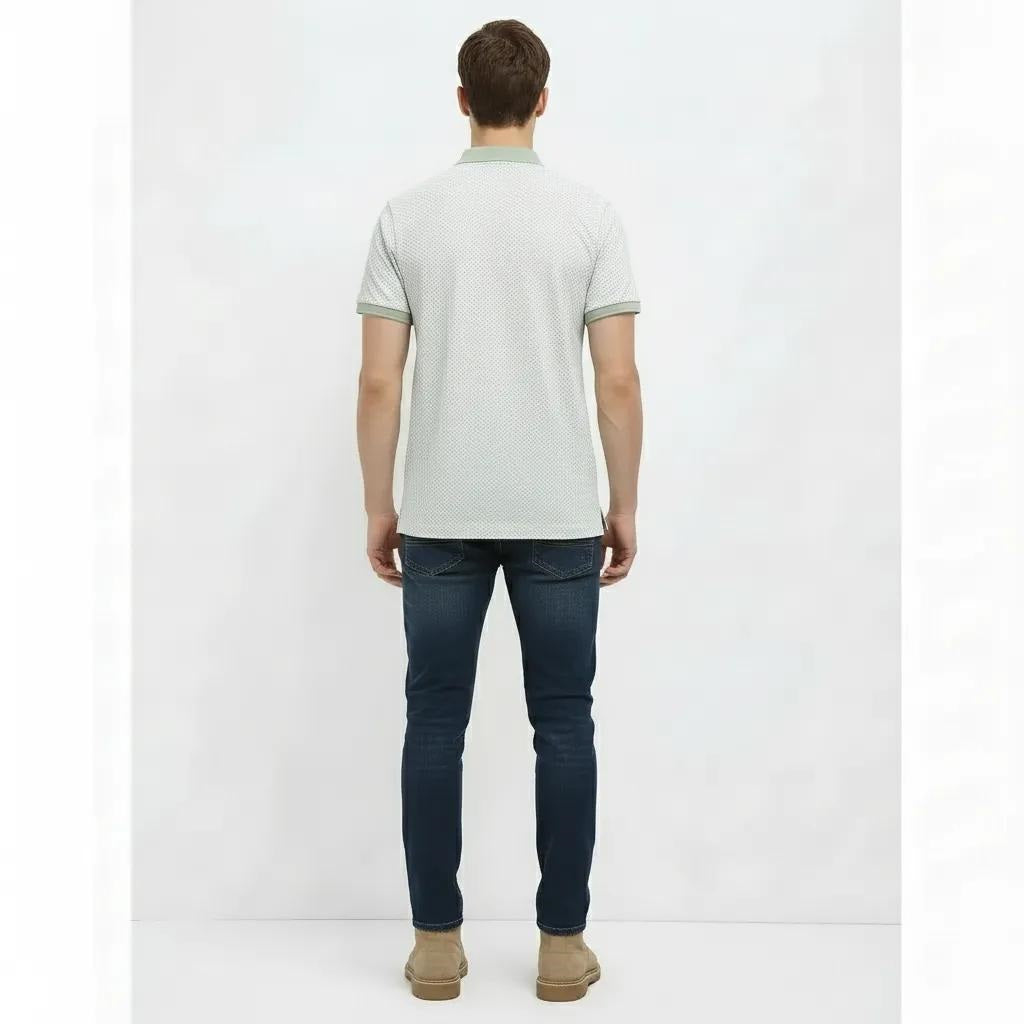 Men Desert Sage Polo Collar Self Design T-shirt