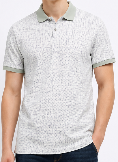 Men Desert Sage Polo Collar Self Design T-shirt