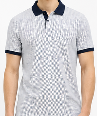 Men Navy Polo Collar Self Design T-shirt