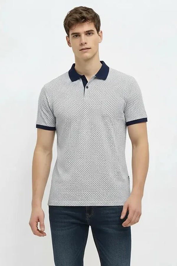 Men Polo Collar Self Design T-shirt