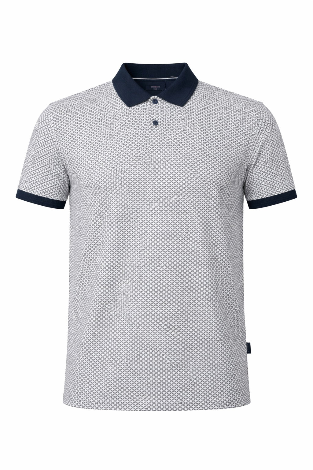 Men Navy Polo Collar Self Design T-shirt