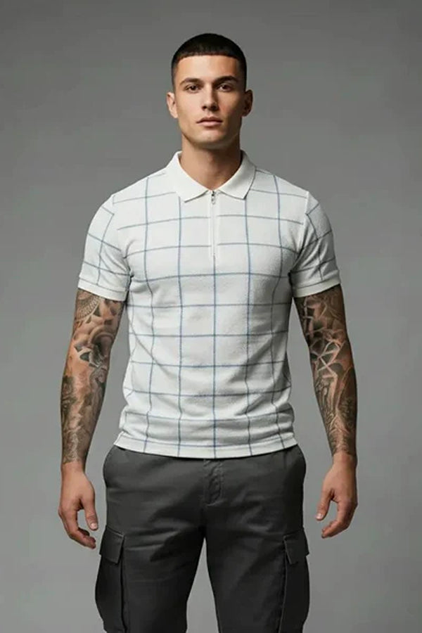 Men Checked Polo Collar T-shirt